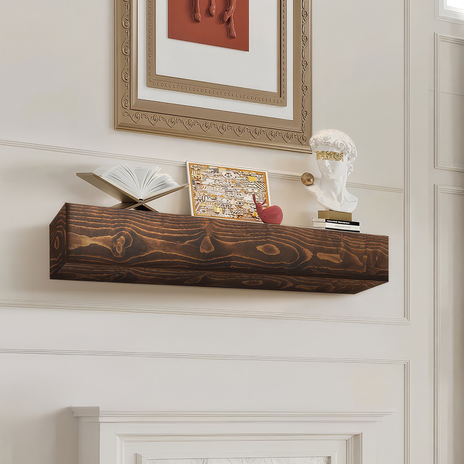 VEVOR mantelpiece, 213.4 x 20.3 x 15.2 cm, load capacity 22.7 kg, natural wood mantelpiece for above the fireplace, floating farmhouse wall-mounted shelf, handcrafted mantelpiece as wall decoration, natural brown