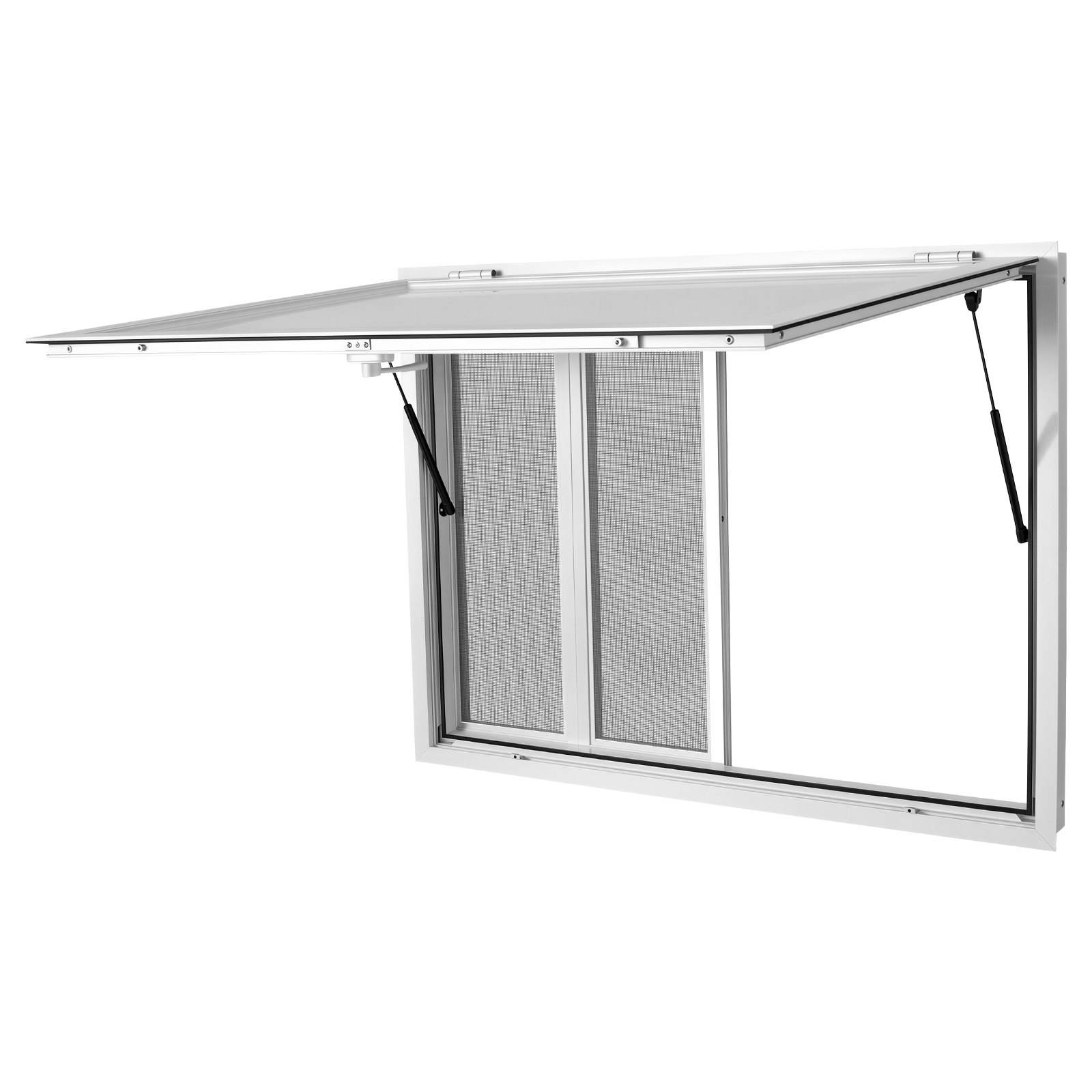VEVOR Concession Window 1220x915mm Aluminum Alloy Frame Service Window, for Food Truck, Up to 85 Degrees Stand Serving w/ 4 Sliding Screen Windows, Awning Door and Drag Hook, Rainwater Resistant