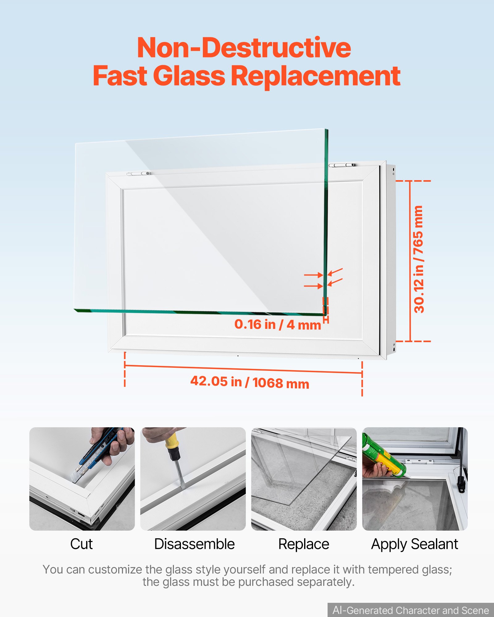 Okno sprzedażowe VEVOR do food trucków, 1220 x 915 mm, wykonane ze stopu aluminium, okno koncesyjne do food trucków, otwierane do 85°, 2 akrylowe okna przesuwne, klapa sprzedażowa, hak holowniczy, osłona przeciwdeszczowa