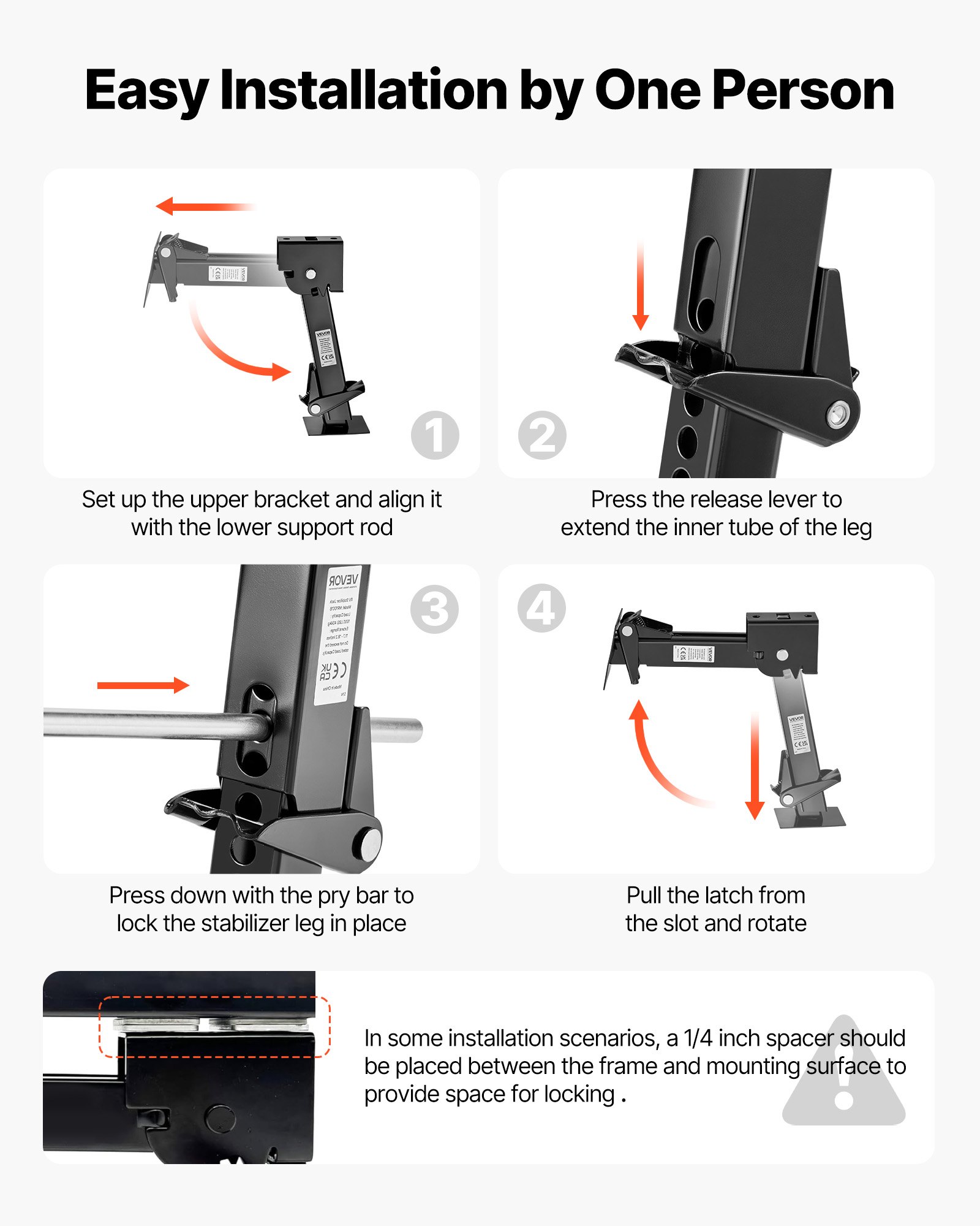 VEVOR Teleskopowy wspornik stabilizujący 2 szt. Teleskopowy, składany wspornik przyczepy, obrotowy zestaw wsporników do przyczep kempingowych, nośność 453,59 kg każdy, regulowana wysokość 297,18-462,28 mm