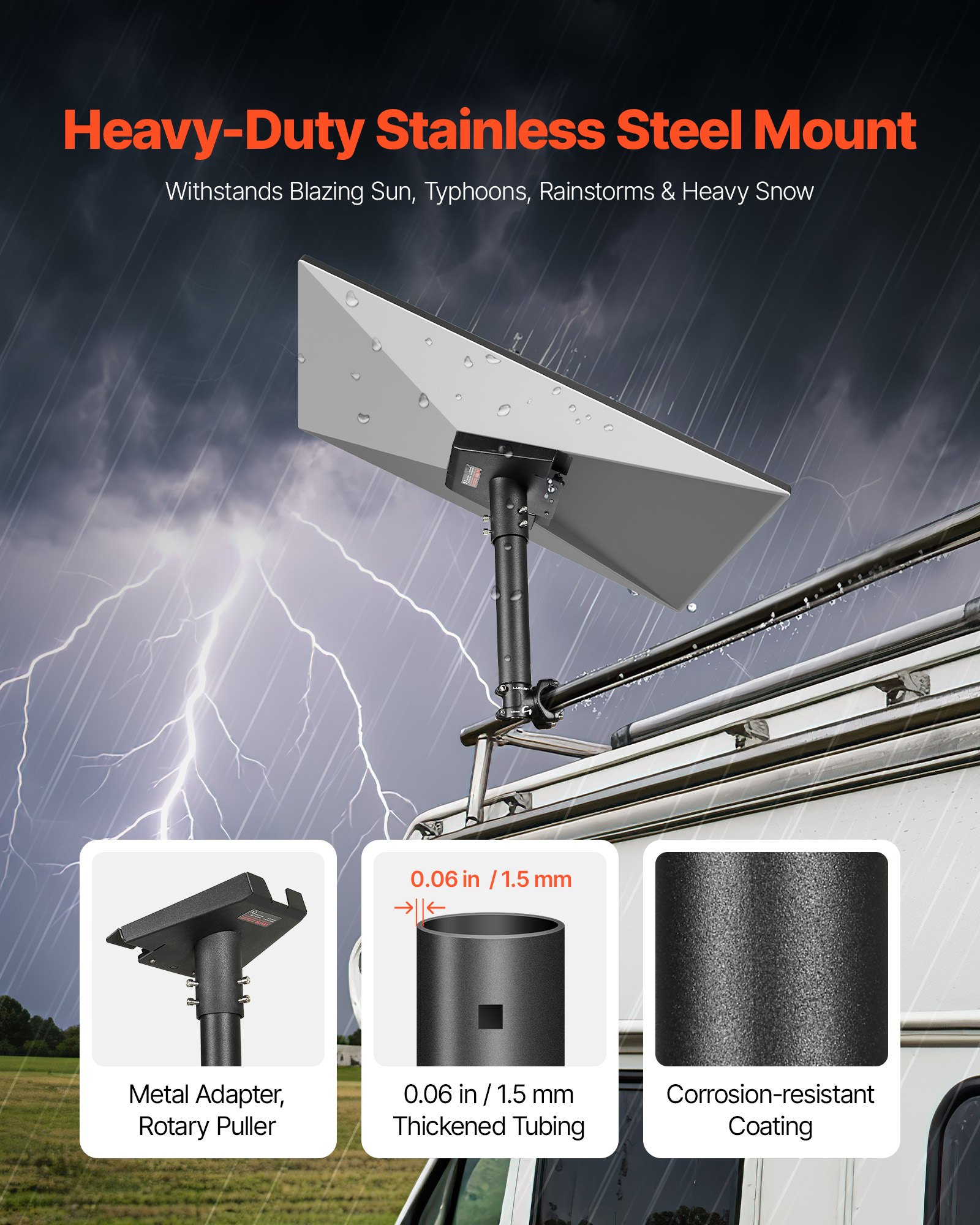 Uchwyt drabinowy VEVOR Starlink Gen 3 do kampera, 300 x 184 x 142 mm, regulowany kąt 360°, z zestawem montażowym, bardzo krótki stalowy adapter drabinowy, kompatybilny z Gen 3 i V3, czarny