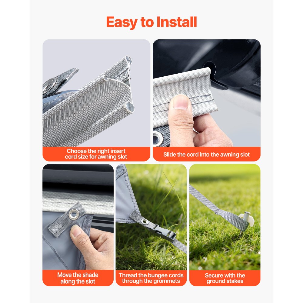 Osłona przeciwsłoneczna VEVOR (2 x 2,8 m) do markiz (3 m), przedni panel markizy z powłoką UV50+, zapinaną na zamek błyskawiczny, z podwójnie szytą siatką poliestrową, osłona przeciwdeszczowa do kamperów, przyczep kempingowych i kempingowych