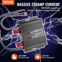 VEVOR 250 AMP Przekaźnik izolujący sterowany napięciem, 12 V/24 V Uniwersalny przekaźnik wrażliwy na napięcie VSR Izolator akumulatora, do samochodu ciężarowego ATV RV Kontroler rozrusznika akumulatora Wyłącznik zasilania