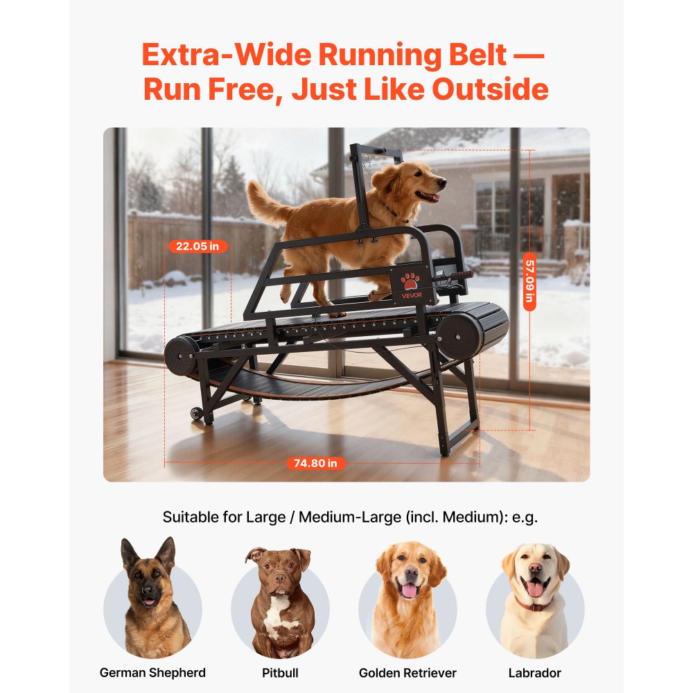 VEVOR Dog Treadmill for Medium/Large Dogs, Pet Running Machine Pacer Slatmill with Stepless Adjustment, Brake & Wheels, Upgrade Plastic Belt to Keep Pets Fit, Up to 199.6kg, 15cm Incline Height