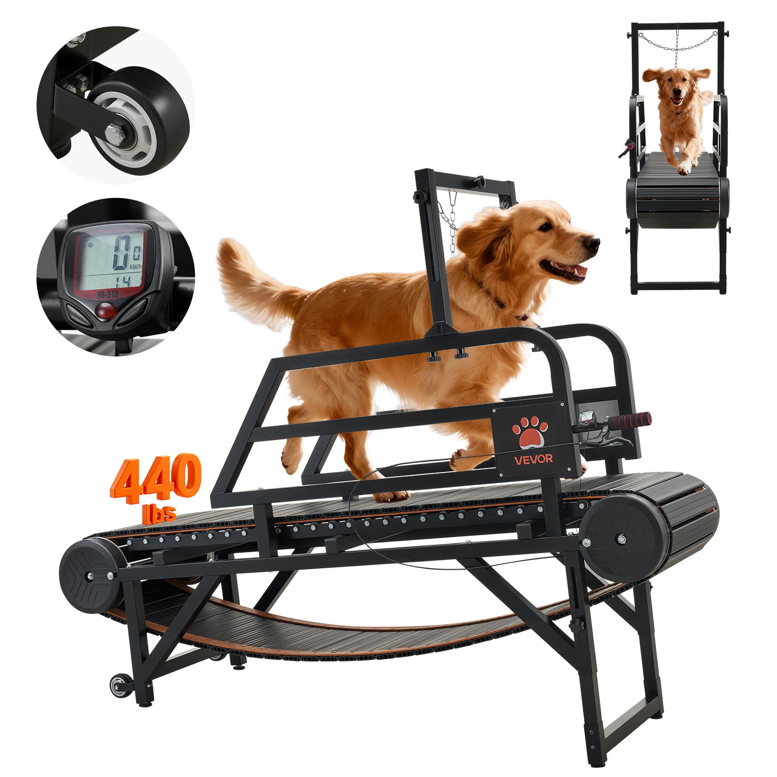VEVOR Dog Treadmill for Medium/Large Dogs, Pet Running Machine Pacer Slatmill with Stepless Adjustment, Brake & Wheels, Upgrade Plastic Belt to Keep Pets Fit, Up to 199.6kg, 15cm Incline Height