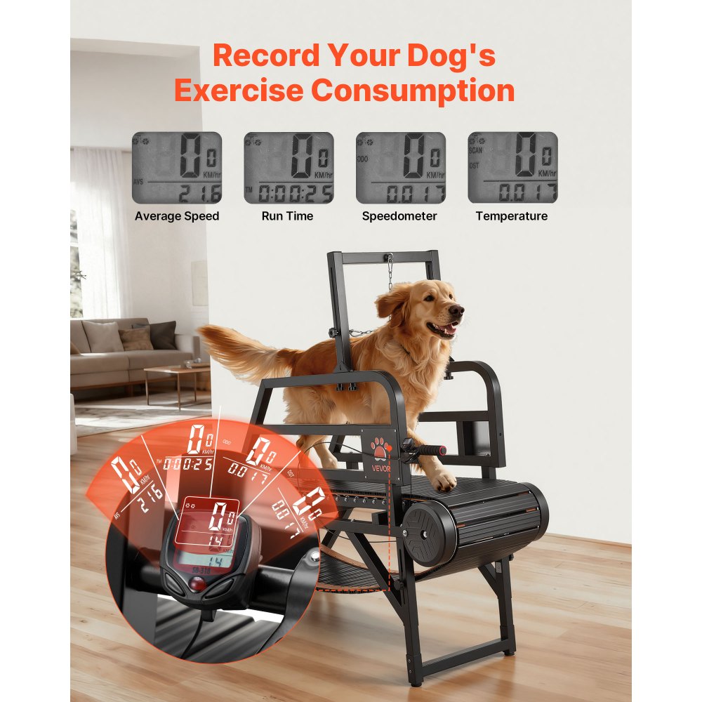 VEVOR Dog Treadmill for Small/Medium Dogs, Pet Running Machine Pacer Slatmill with Stepless Adjustment, Brake & Wheels, Upgrade Plastic Belt to Keep Pets Fit, Up to 199.6kg, 15cm Incline Height