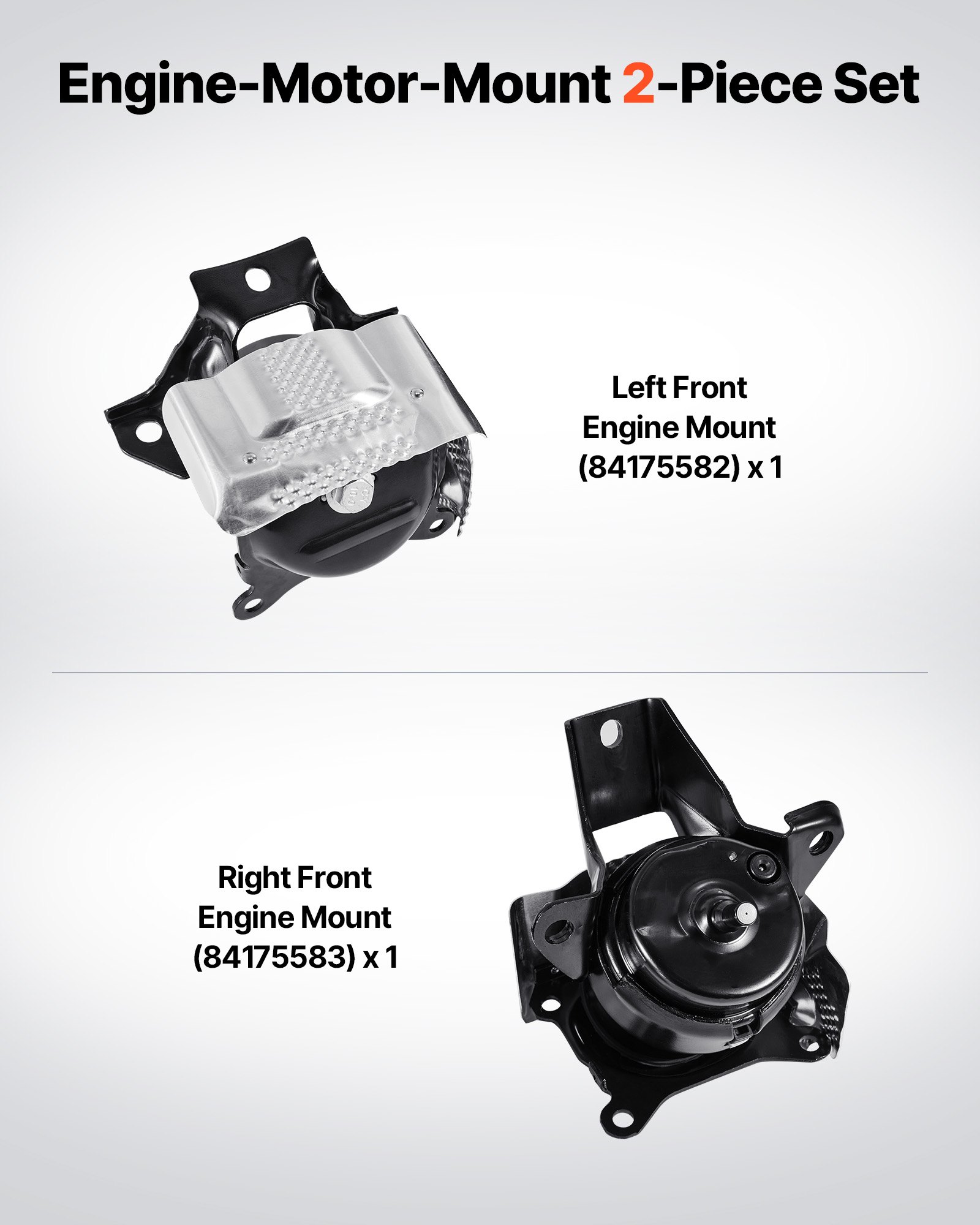Zestaw mocowań silnika VEVOR, 2 szt., kompatybilny z modelami Chevrolet Silverado 1500 5.3L V8 z lat 2014–2018, zastępuje OE nr 84175582, 84175583, bezpieczne mocowanie, lewe i prawe przednie mocowanie