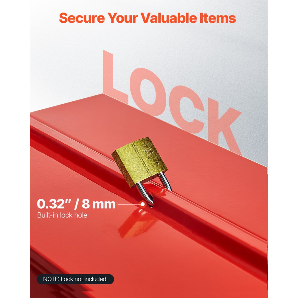 Skrzynka narzędziowa VEVOR 355,6 x 200 x 165 mm, 2-poziomowa, 3-komorowa, z uchwytem i otworem na zamek, stal malowana proszkowo, walizka narzędziowa do gospodarstwa domowego, fabryki, magazynu, warsztatu naprawczego, czerwona