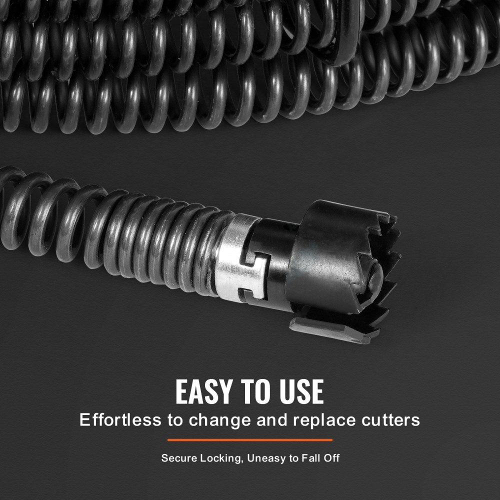 Spirala do czyszczenia odpływów VEVOR 14 m x 22 mm, profesjonalna spirala do czyszczenia odpływów z 6 obcinakami do rur o średnicy od 20 do 150 mm, spirala do kanalizacji z pustym rdzeniem do zlewu, odpływu podłogowego, toalety