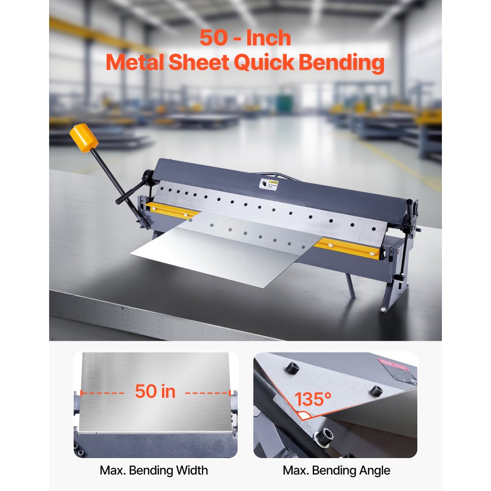 VEVOR Box and Pan Brake, 1270 mm Sheet Metal Bending Brake,16-Gauge Mild Steel Capacity, 0-135 Degree Adjustable, Metal Bender Machine with 16 Fingers, Heavy-Duty Aluminum Folder for Precise Bending