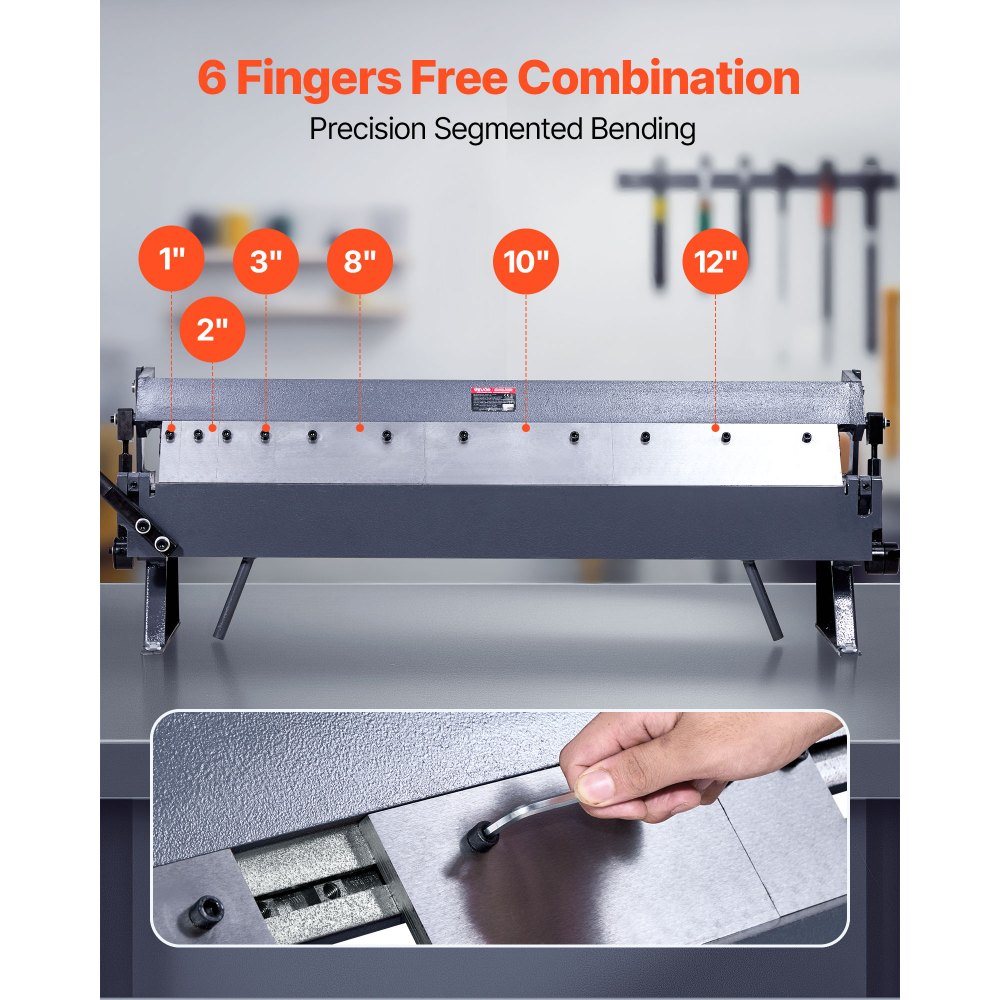 Giętarka VEVOR, prasa krawędziowa 910 mm, grubość gięcia stali miękkiej 1,5 mm, regulacja 0-135 stopni, giętarka do blachy, 6-palczasta maszyna do gięcia, giętarka do blachy do precyzyjnego gięcia
