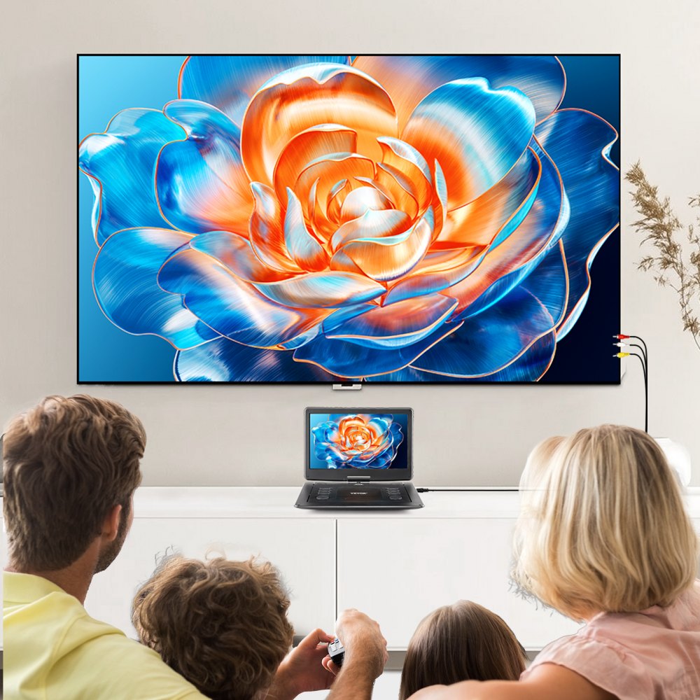 VEVOR przenośny odtwarzacz DVD z obrotowym ekranem HD (396 mm), wbudowana bateria o żywotności 4,5–5 godzin, 2 głośniki, obsługa synchronizacji z TV/USB/kartą SD/CD/DVD, ładowarka samochodowa
