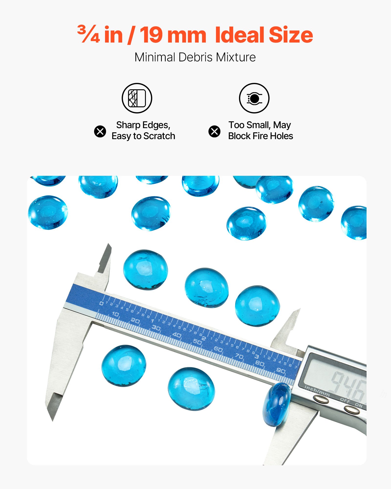 Szkło ognioodporne VEVOR, 4,5 kg kamieni szklanych odpornych na wysoką temperaturę, 19 mm bezdymne szklane kulki do palenisk, kamienie szklane do palenisk, szkło kominkowe, kryształ ogniowy, koraliki ogniowe, do kominków w kolorze karaibskim niebieskim
