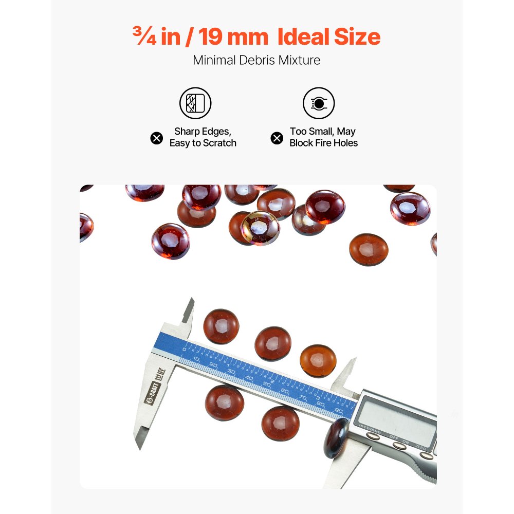 Szkło ognioodporne VEVOR, 4,5 kg kamieni szklanych odpornych na wysoką temperaturę, szklane kulki do palenisk 19 mm, szklane kamienie do palenisk, bezdymne szkło kominkowe, kryształ ogniowy, koraliki ogniowe, do kominków w kolorze bursztynowym