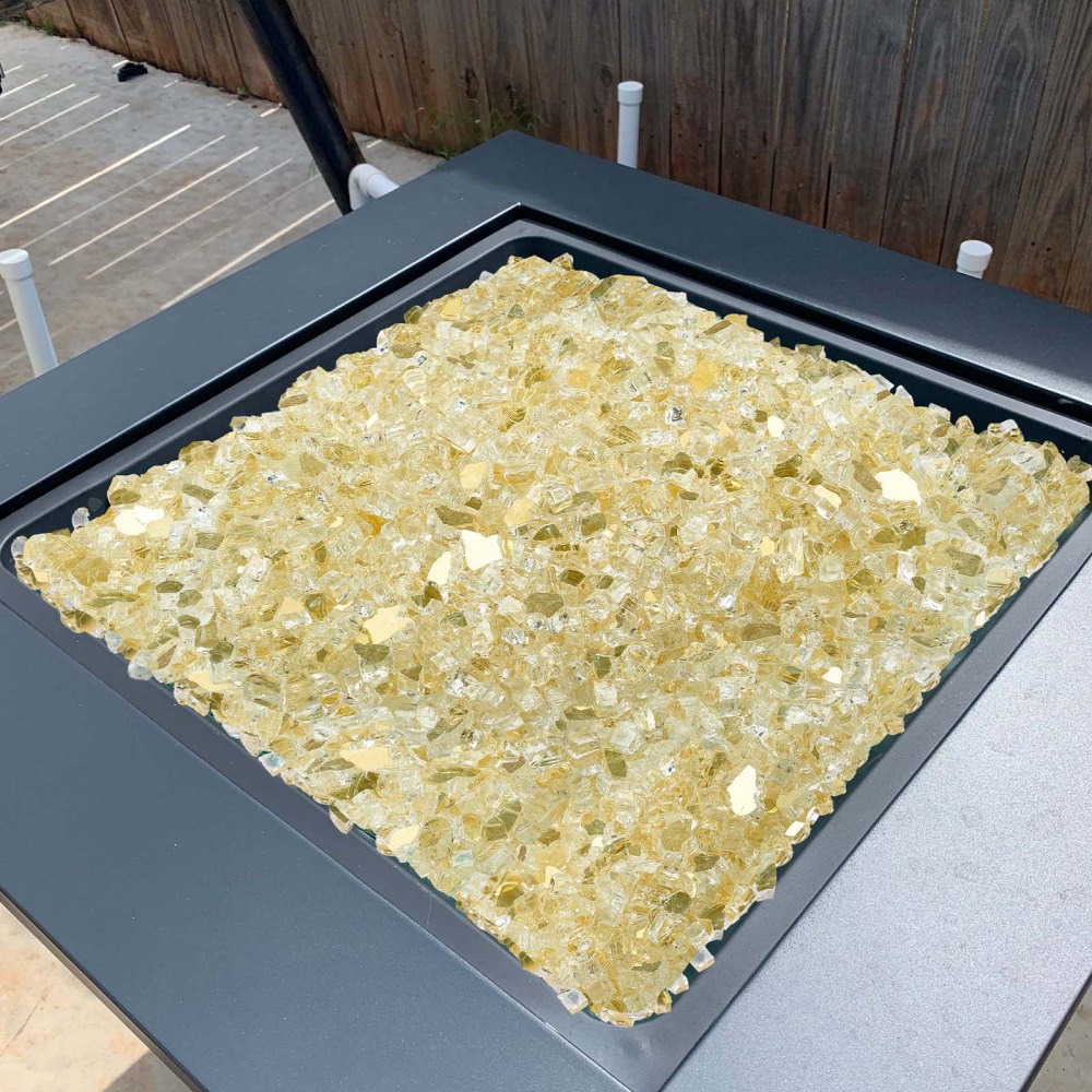 Szkło ognioodporne VEVOR, 4,5 kg kamieni szklanych odpornych na wysoką temperaturę, 12,7 mm odblaskowe szklane koraliki do paleniska, kamienie szklane do paleniska, szkło kominkowe, kryształ ogniowy, koraliki ogniowe, do kominka, złoty