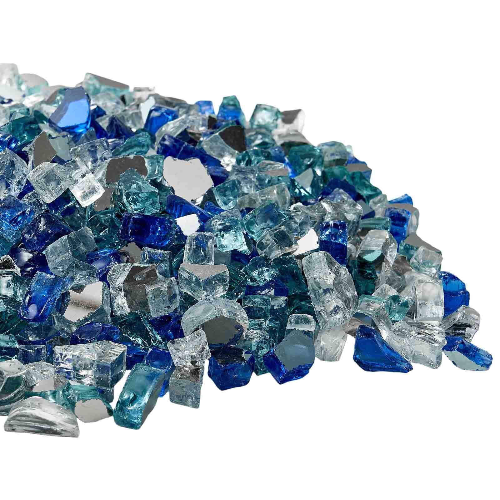 Szkło ognioodporne VEVOR, 4,5 kg, kamienie szklane, odblaskowe koraliki szklane do palenisk 12,7 mm, kamienie szklane do palenisk, szkło kominkowe, kryształ ogniowy, koraliki ogniowe do kominków gazowych, kobaltowy, aqua niebieski, przezroczysty