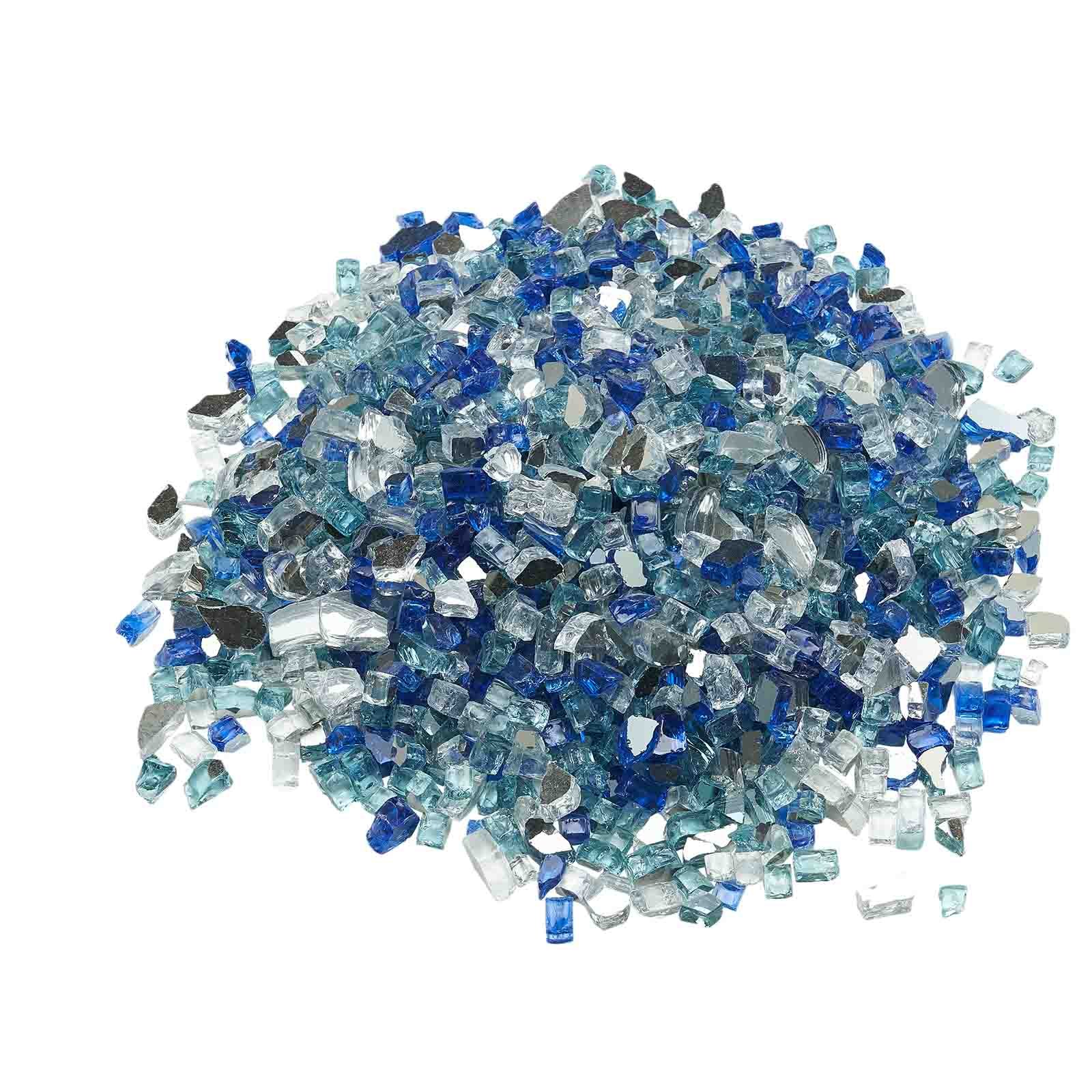 Szkło ognioodporne VEVOR, 4,5 kg, kamienie szklane, odblaskowe koraliki szklane do palenisk 12,7 mm, kamienie szklane do palenisk, szkło kominkowe, kryształ ogniowy, koraliki ogniowe do kominków gazowych, kobaltowy, aqua niebieski, przezroczysty