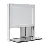 Okno sprzedażowe do food trucków VEVOR 915 x 915 x 110 mm, stop aluminium, okno koncesyjne z ochroną przed deszczem, otwierane do 85°, składana półka, z 4 przesuwanymi moskitierami i hakami holowniczymi