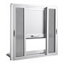 Okno sprzedażowe do food trucków VEVOR 915 x 915 x 110 mm, stop aluminium, okno koncesyjne z ochroną przed deszczem, otwierane do 85°, składana półka, z 4 przesuwanymi moskitierami i hakami holowniczymi