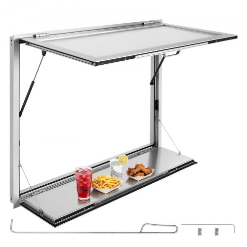 Okno sprzedażowe VEVOR do food trucków, 1220 x 915 x 80 mm, stop aluminium, okno sprzedażowe do food trucków, otwierane do 85°, z klapką sprzedażową, półką do serwowania i hakiem holowniczym, osłoną przeciwdeszczową