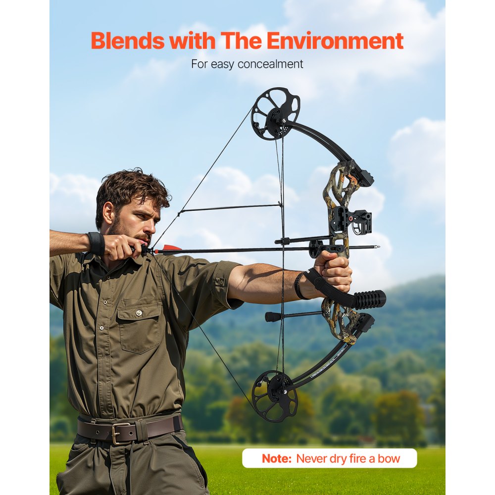 VEVOR Compound Bow Archery, Adjustable 482.6-762 mm Draw Length, Compound Bow Package for Beginners, 8.62-31.75 kg Draw Weight, Right-Handed Kit with Hunting Equipment, 320 fps, Camouflage