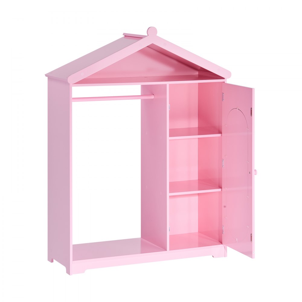 VEVOR Szafa dziecięca 85x31x113,5 cm, Szafa dziecięca z lustrem, drążkiem na ubrania i półkami, Szafa do garderoby z płyty MDF z drzwiami szafkowymi dla dziewczynek, Szafa dziecięca do kostiumów i pokoju lalek, różowa