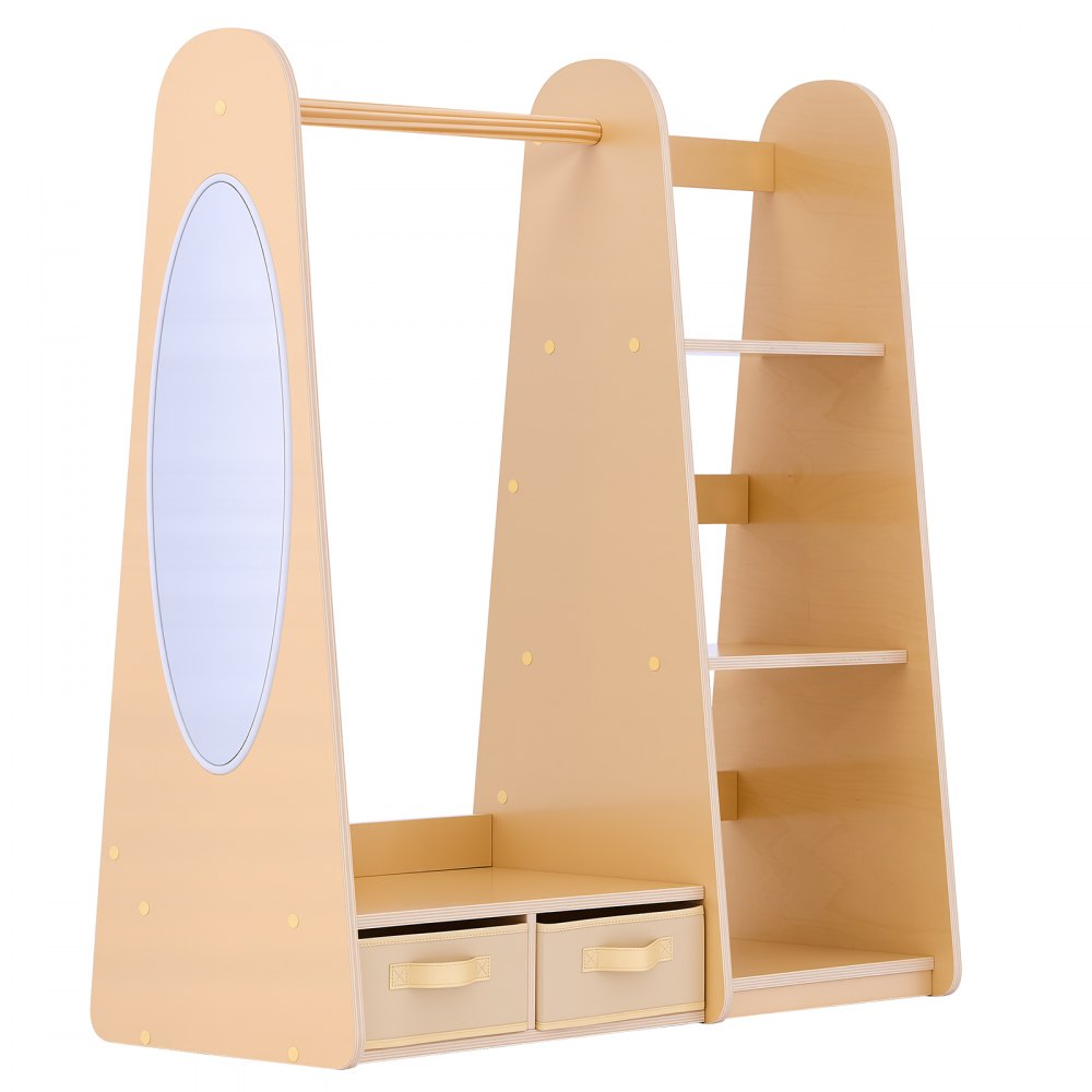 VEVOR Szafa dziecięca 98,5x40x106 cm, Szafa dziecięca z lustrem, drążkiem na ubrania i półkami, Garderoba z 2 materiałowymi szufladami dla dziewczynek, Szafa dziecięca na kostiumy, Sypialnia, Drewno naturalne