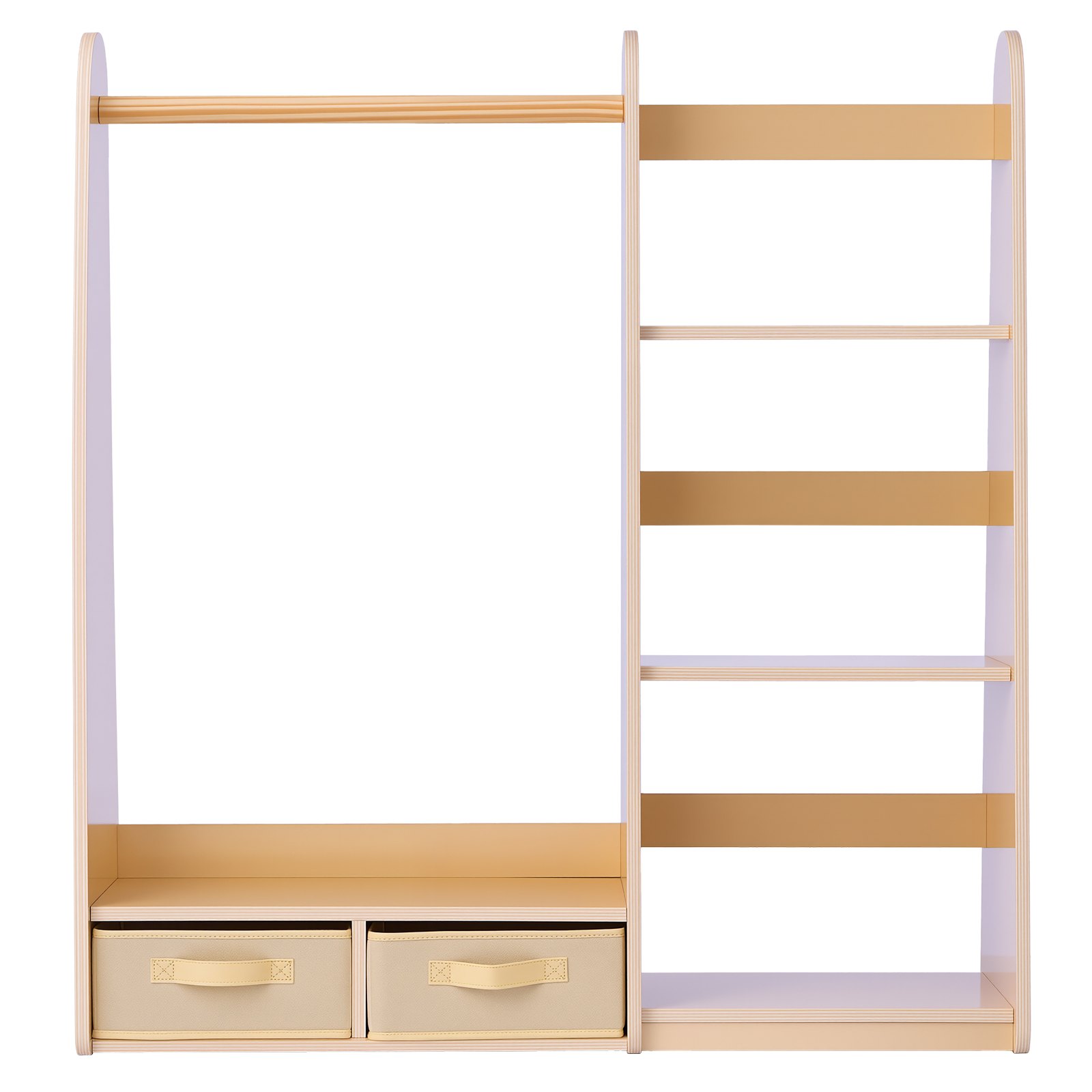 VEVOR Szafa dziecięca 98,5x40x106 cm, Szafa dziecięca z lustrem, drążkiem na ubrania i półkami, Garderoba z 2 materiałowymi szufladami dla dziewczynek, Szafa dziecięca na kostiumy, Sypialnia, Drewno naturalne