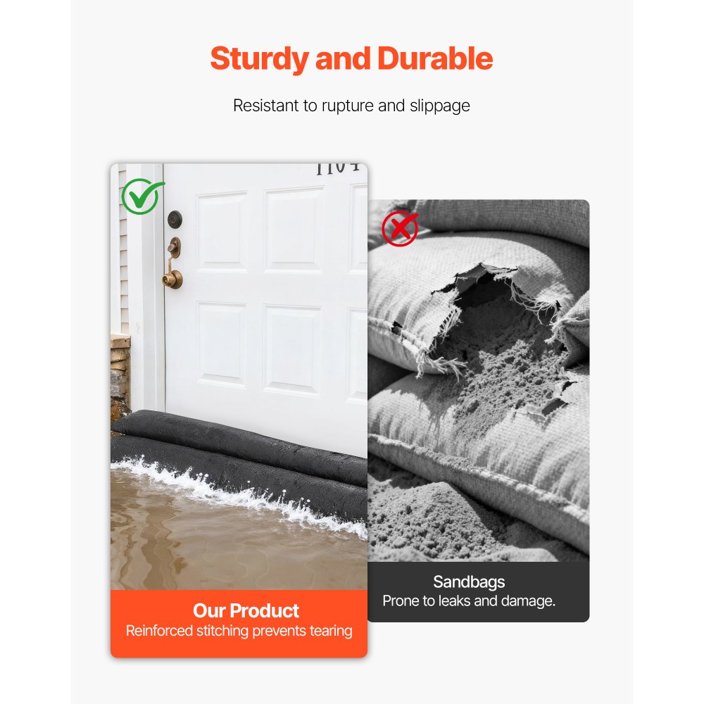 VEVOR Flood Barrier, 8 Pack, 480 x 435 mm Flood Bags Activated by Water, Reusable Water Absorbent Barrier, Sandless Sandbags Blockage, Flooding Prevention Bags for Home, Doorway, Basement, Garage