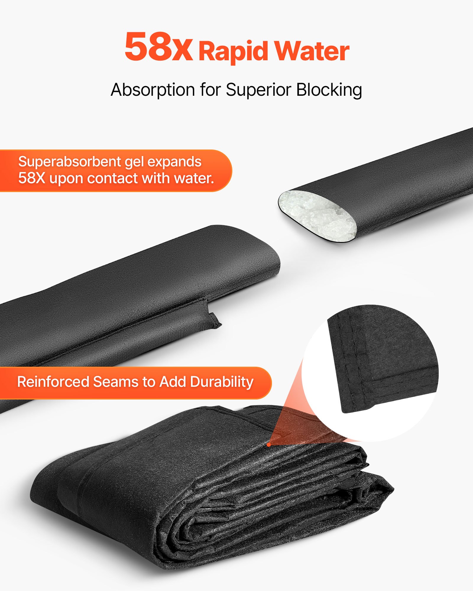 VEVOR Flood Barrier, 8 Pack, 480 x 435 mm Flood Bags Activated by Water, Reusable Water Absorbent Barrier, Sandless Sandbags Blockage, Flooding Prevention Bags for Home, Doorway, Basement, Garage