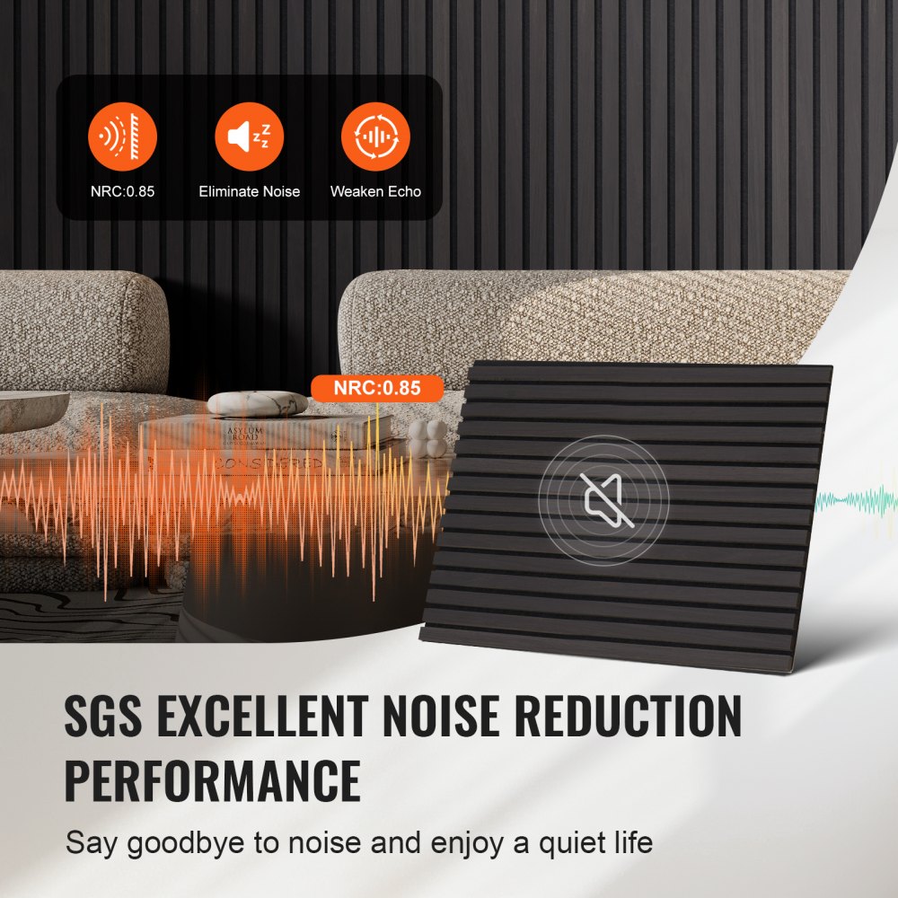 Panele akustyczne VEVOR, 1200 x 600 x 21 mm, panele ścienne MDF z drewna akcentowego do nowoczesnych dekoracji ściennych, panel akustyczny, panele ścienne z imitacji drewna redukujące hałas, czarny dąb