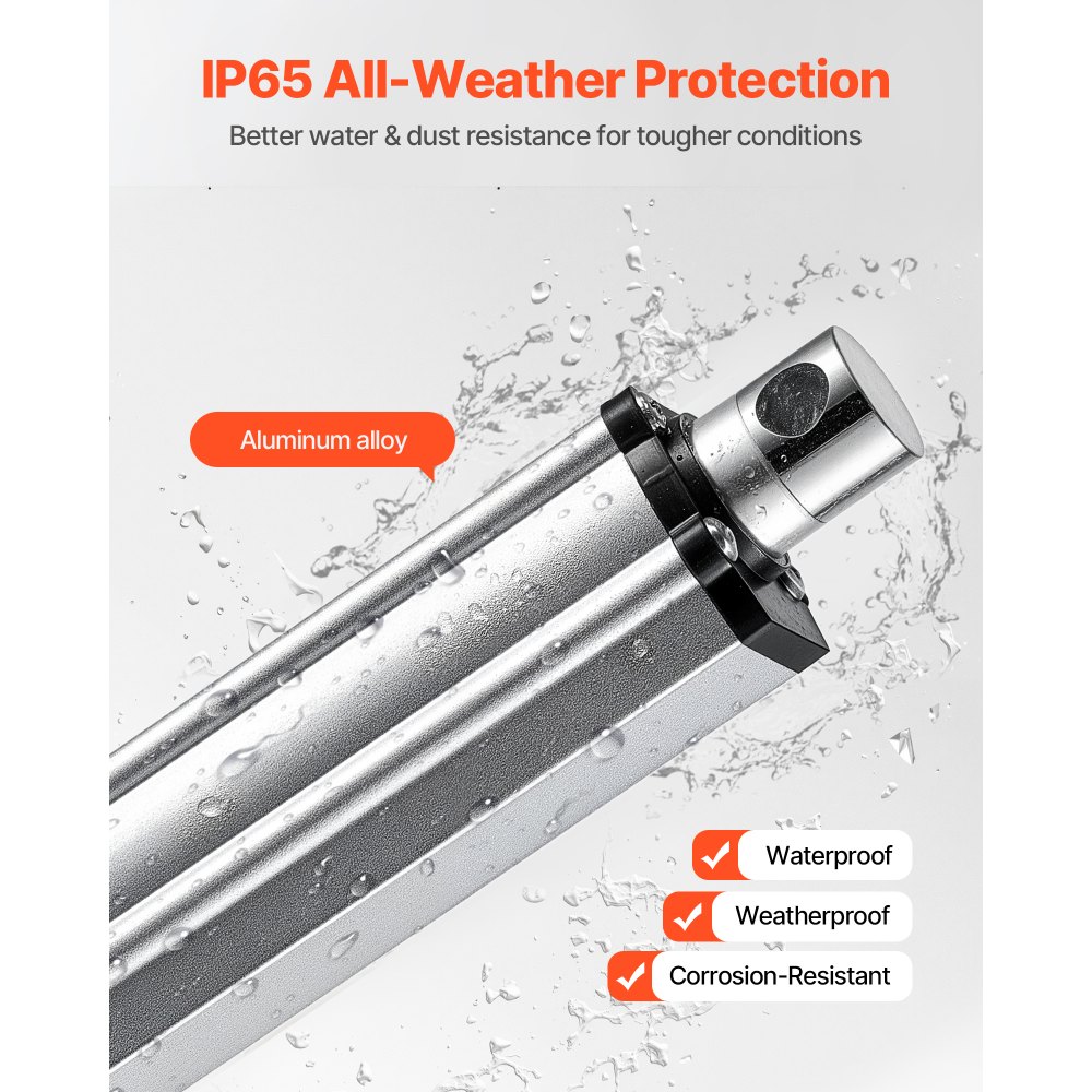 VEVOR 12V Linear Actuator, 101.6mm Stroke IP65 Waterproof Linear Actuator, 3000N 5mm/s Motion Actuators with Mounting Brackets for Solar Trackers, Industrial Machinery, Door Opener