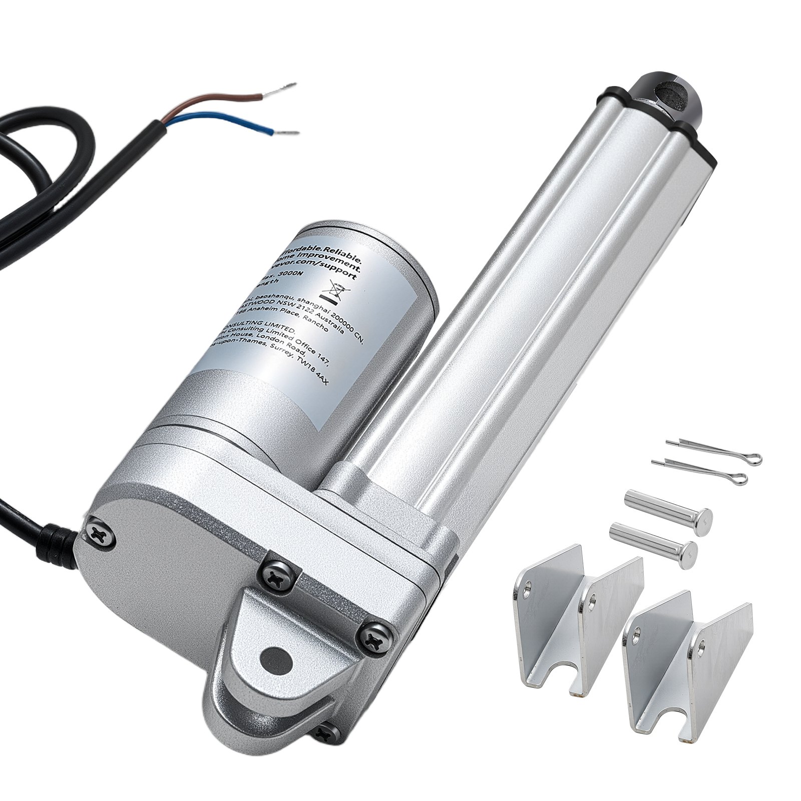 Siłownik liniowy VEVOR 12 V, silnik liniowy wodoodporny IP65 101,6 mm, siłownik liniowy 3000 N, siłowniki liniowe 5 mm/s z uchwytami montażowymi do trackerów słonecznych, maszyn przemysłowych, otwieraczy drzwi