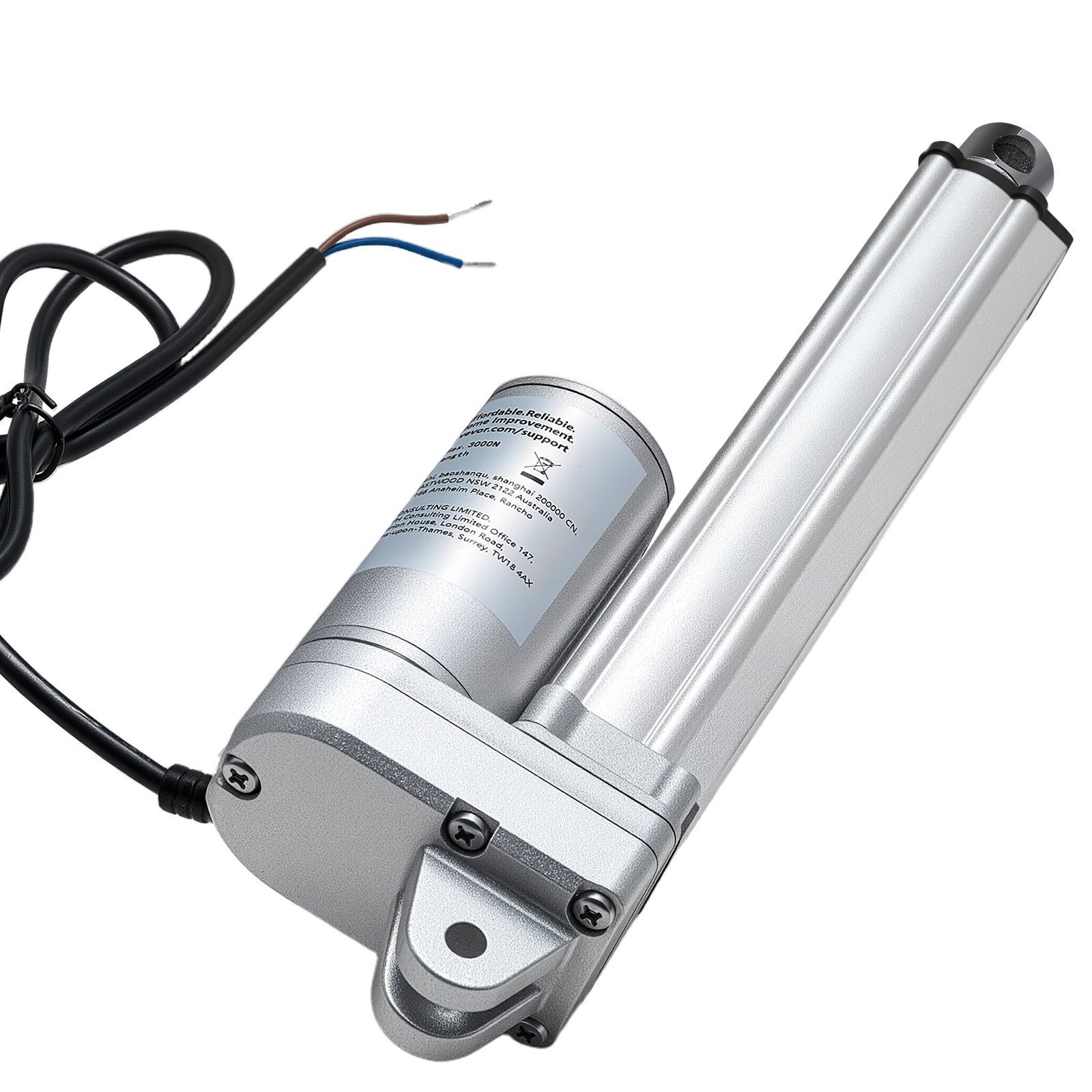 VEVOR 12V Linear Actuator, 152.4mm Stroke IP65 Waterproof Linear Actuator, 3000N 5mm/s Motion Actuators with Mounting Brackets for Solar Trackers, Industrial Machinery, Door Opener