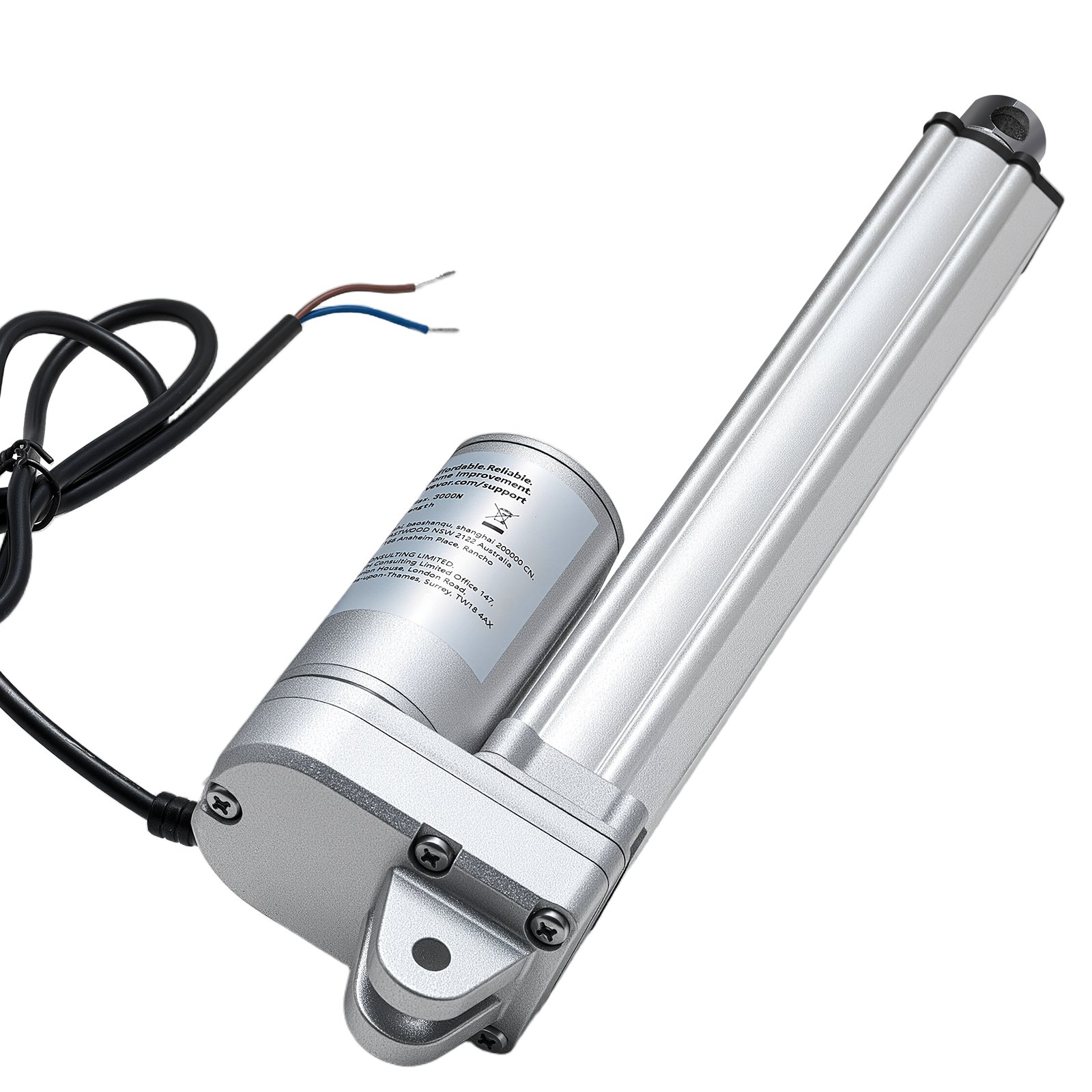 Siłownik liniowy VEVOR 12 V, silnik liniowy wodoodporny IP65 o długości 203,2 mm, siłownik liniowy 3000 N, siłowniki liniowe 5 mm/s z uchwytami montażowymi do trackerów słonecznych, maszyn przemysłowych, otwieraczy drzwi