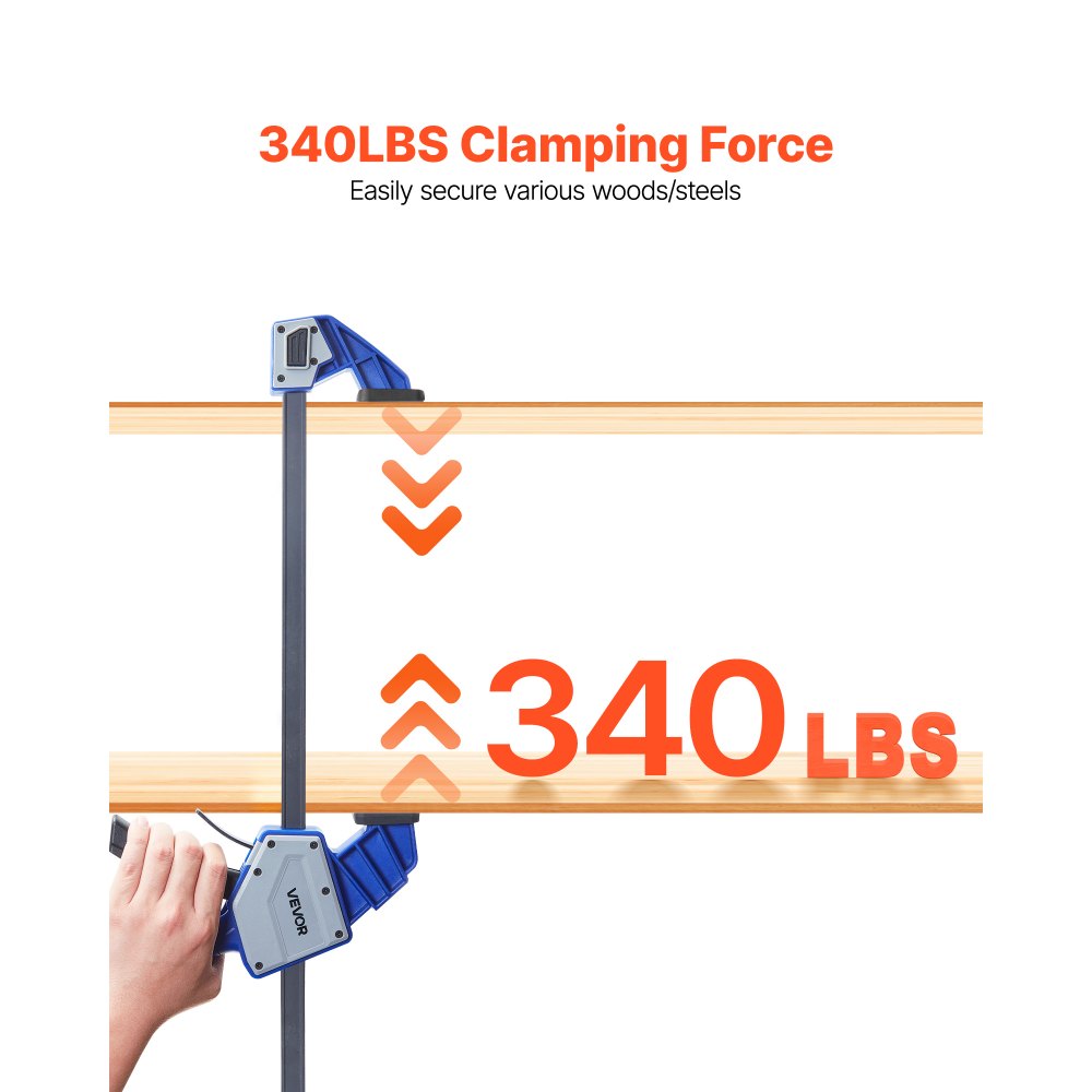 Zestaw 2 ścisków stolarskich VEVOR, rozwarcie 60,96 cm, zacisk F Quick-Grip z obciążeniem 154 kg, głębokość 84,6 mm, zestaw zacisków z tworzywa sztucznego i stali węglowej, obróbka metali