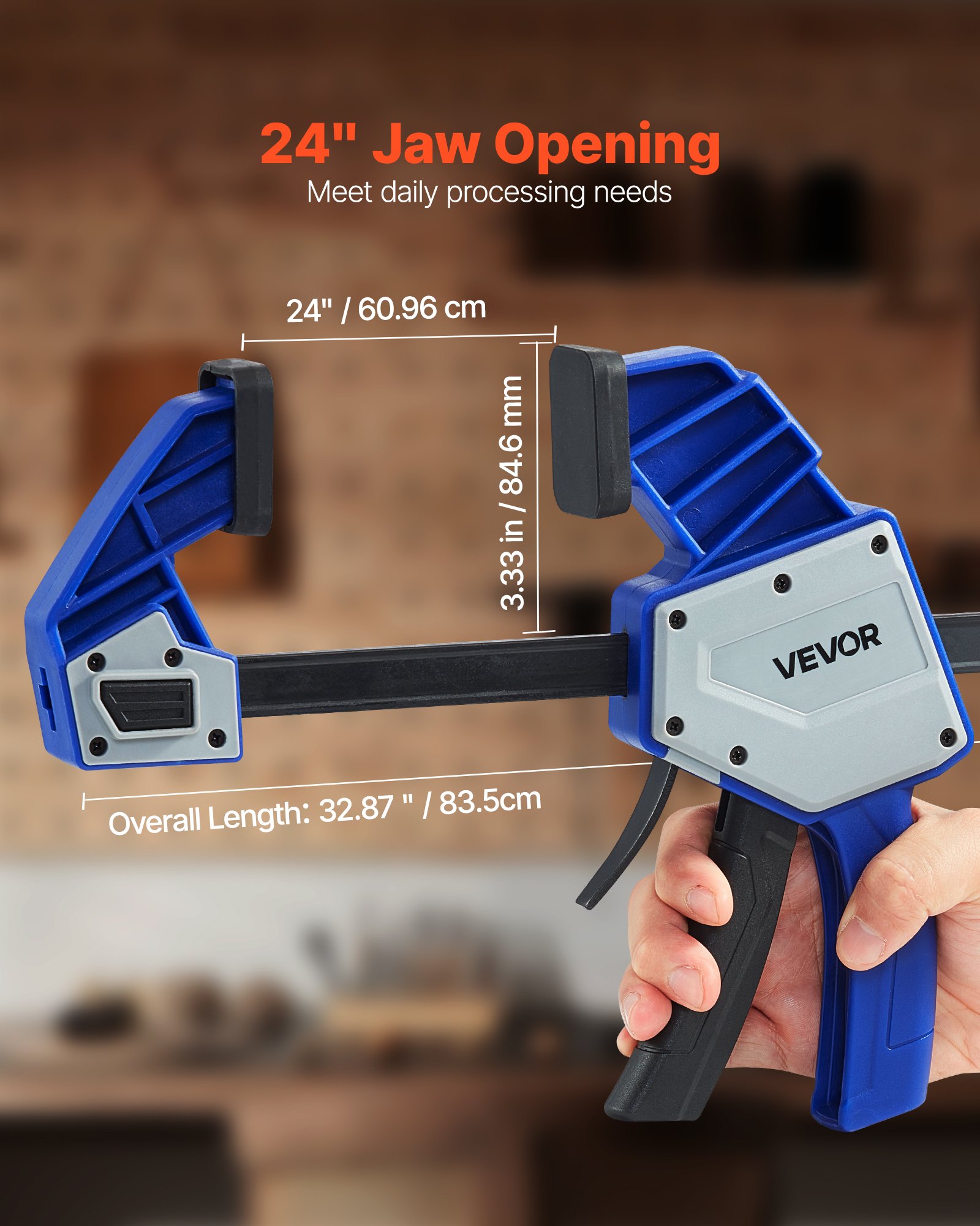 Zestaw 2 ścisków stolarskich VEVOR, rozwarcie 60,96 cm, zacisk F Quick-Grip z obciążeniem 154 kg, głębokość 84,6 mm, zestaw zacisków z tworzywa sztucznego i stali węglowej, obróbka metali