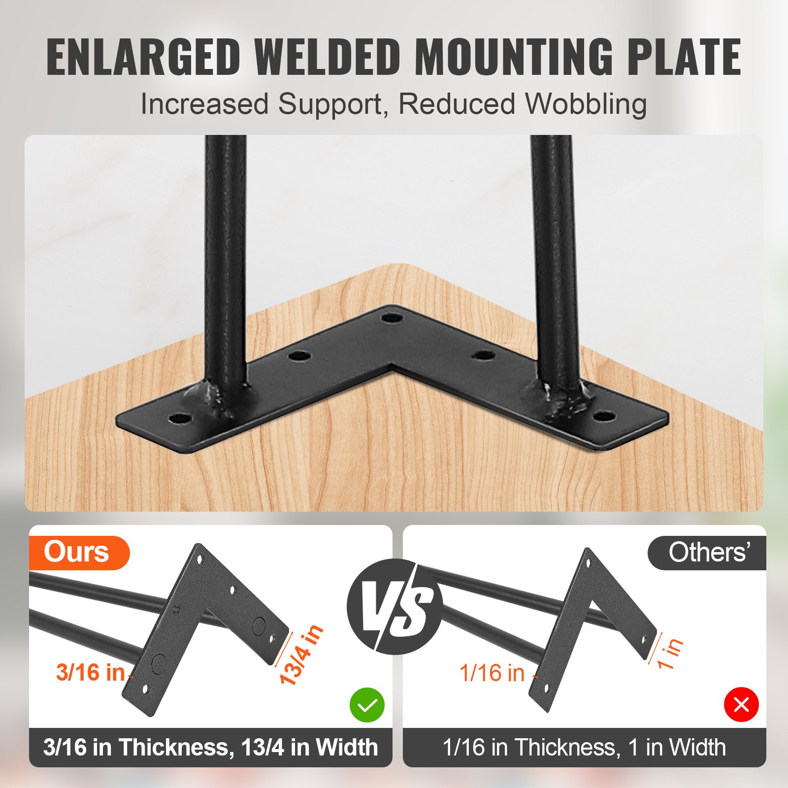 VEVOR Zestaw 4 nóg stołowych, nogi w kształcie szpilki, wysokość 710 mm, płyta montażowa 110 x 110 mm, stal węglowa, malowana proszkowo, nogi w kształcie szpilki, udźwig 227 kg, idealne do stołów kuchennych, konsol w salonie, stołów studyjnych