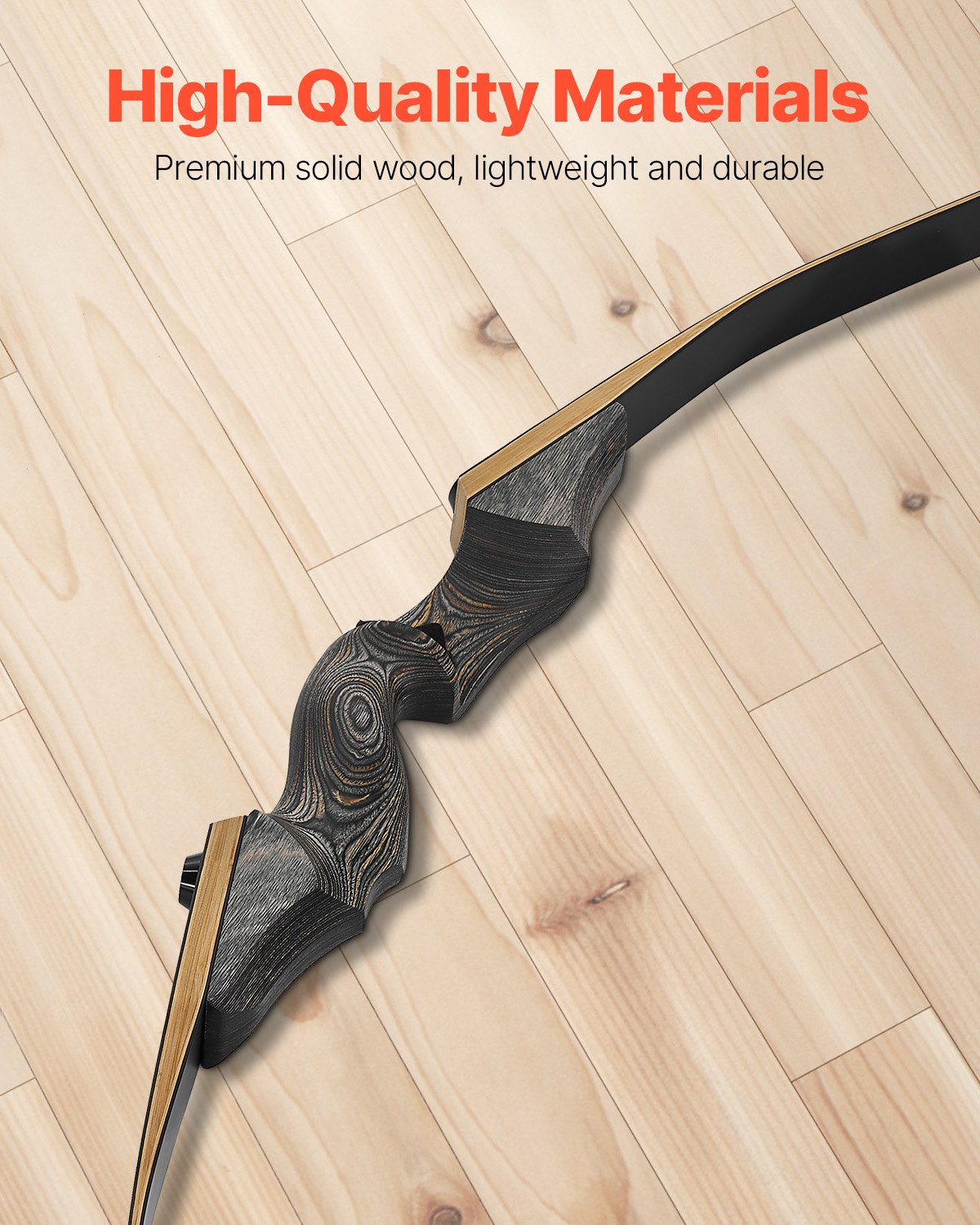 Zestaw łuku refleksyjnego i strzał VEVOR (1524 mm) Drewniane łuki rozkładane, ergonomiczny zestaw łuku refleksyjnego dla praworęcznych, długi łuk do ćwiczeń strzeleckich na świeżym powietrzu, dla początkujących i zaawansowanych, 20,41 kg