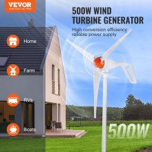 Turbina wiatrowa VEVOR 500 W, generator wiatrowy 12 V, 3-łopatkowy generator wiatrowy z anemometrem, kontrolerem MPPT i regulowanym kierunkiem wiatru, odpowiednia do domu, gospodarstwa rolnego, samochodu kempingowego i łodzi