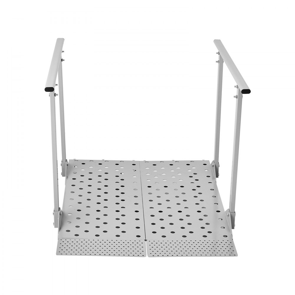 Podjazd dla wózków inwalidzkich VEVOR z poręczami, podjazd progowy o wymiarach 1140x850x705 mm i maksymalnym udźwigu 199,6 kg, antypoślizgowy podjazd żelazny, przenośna rampa do skuterów, progów drzwi, krawężników i schodów