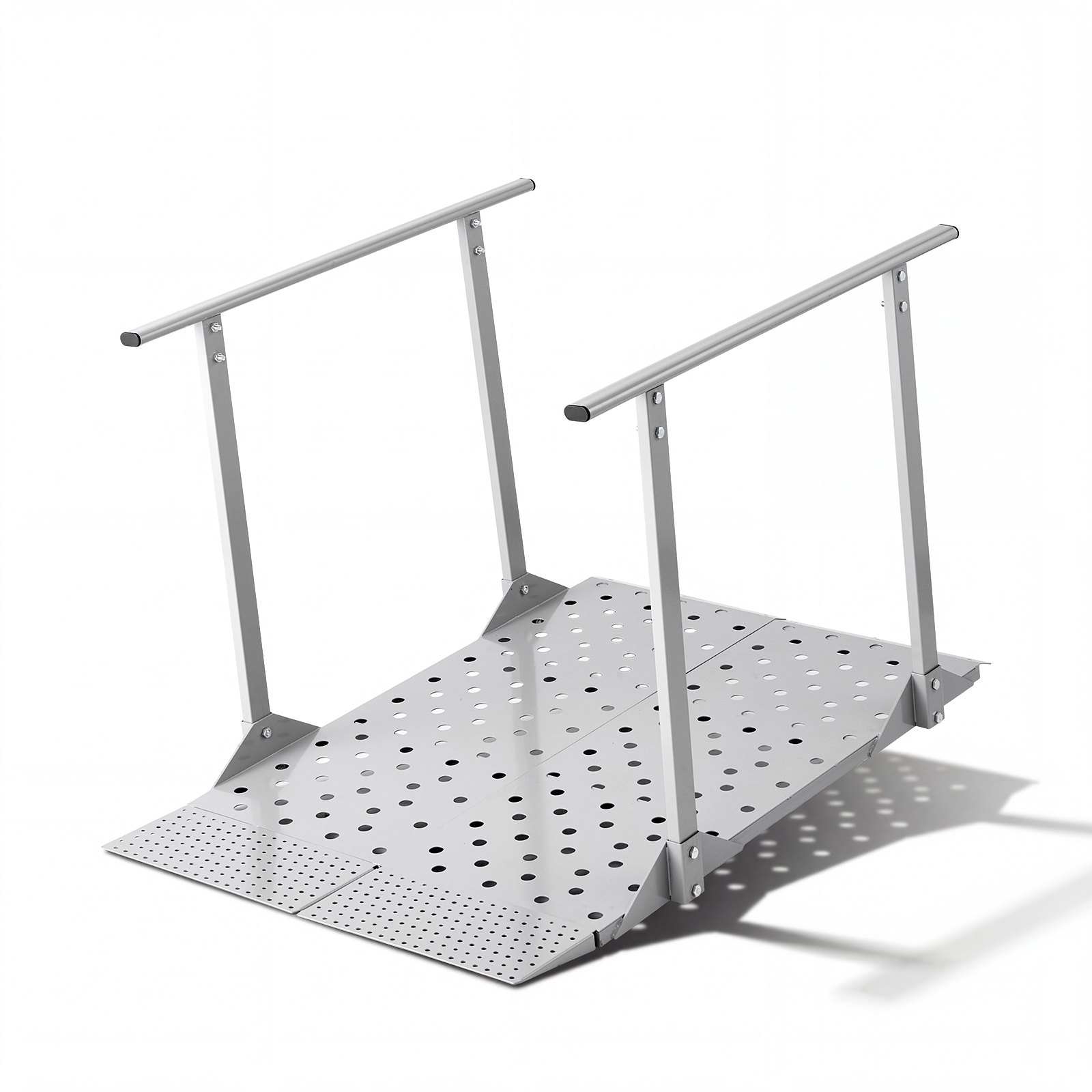 Podjazd dla wózków inwalidzkich VEVOR z poręczami, podjazd progowy o wymiarach 1140x850x705 mm i maksymalnym udźwigu 199,6 kg, antypoślizgowy podjazd żelazny, przenośna rampa do skuterów, progów drzwi, krawężników i schodów