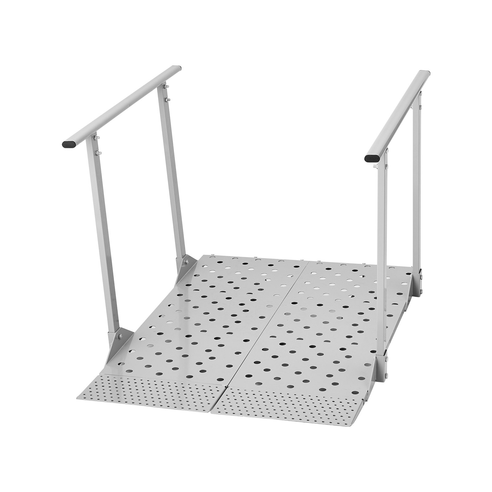 Podjazd dla wózków inwalidzkich VEVOR z poręczami, podjazd progowy o wymiarach 1140x850x705 mm i maksymalnym udźwigu 199,6 kg, antypoślizgowy podjazd żelazny, przenośna rampa do skuterów, progów drzwi, krawężników i schodów