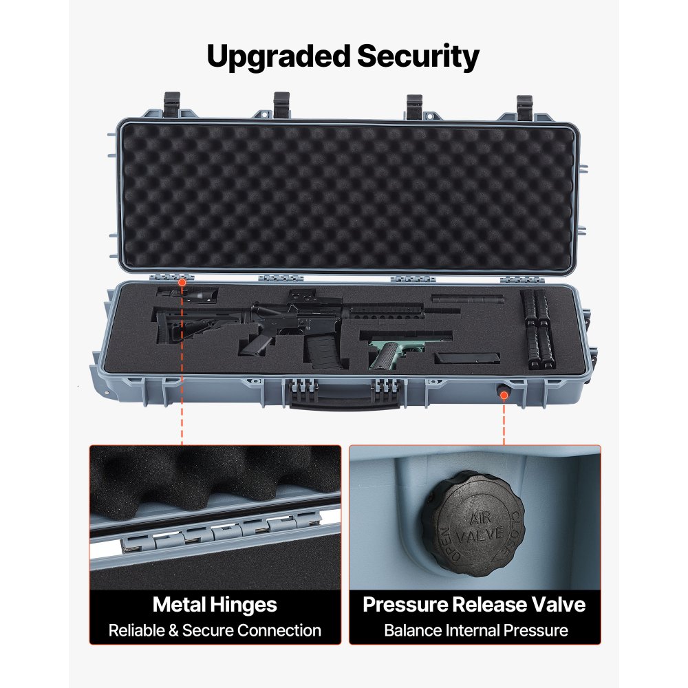 VEVOR Hard Rifle Case, Lockable Rifle Case with Pre-cut Foams, 1016 mm Gun Storage with Wheels, IP67 Waterproof & Dustproof Movable Large Pistol Storage for Rifles, Shotguns, Airsoft Guns, Grey