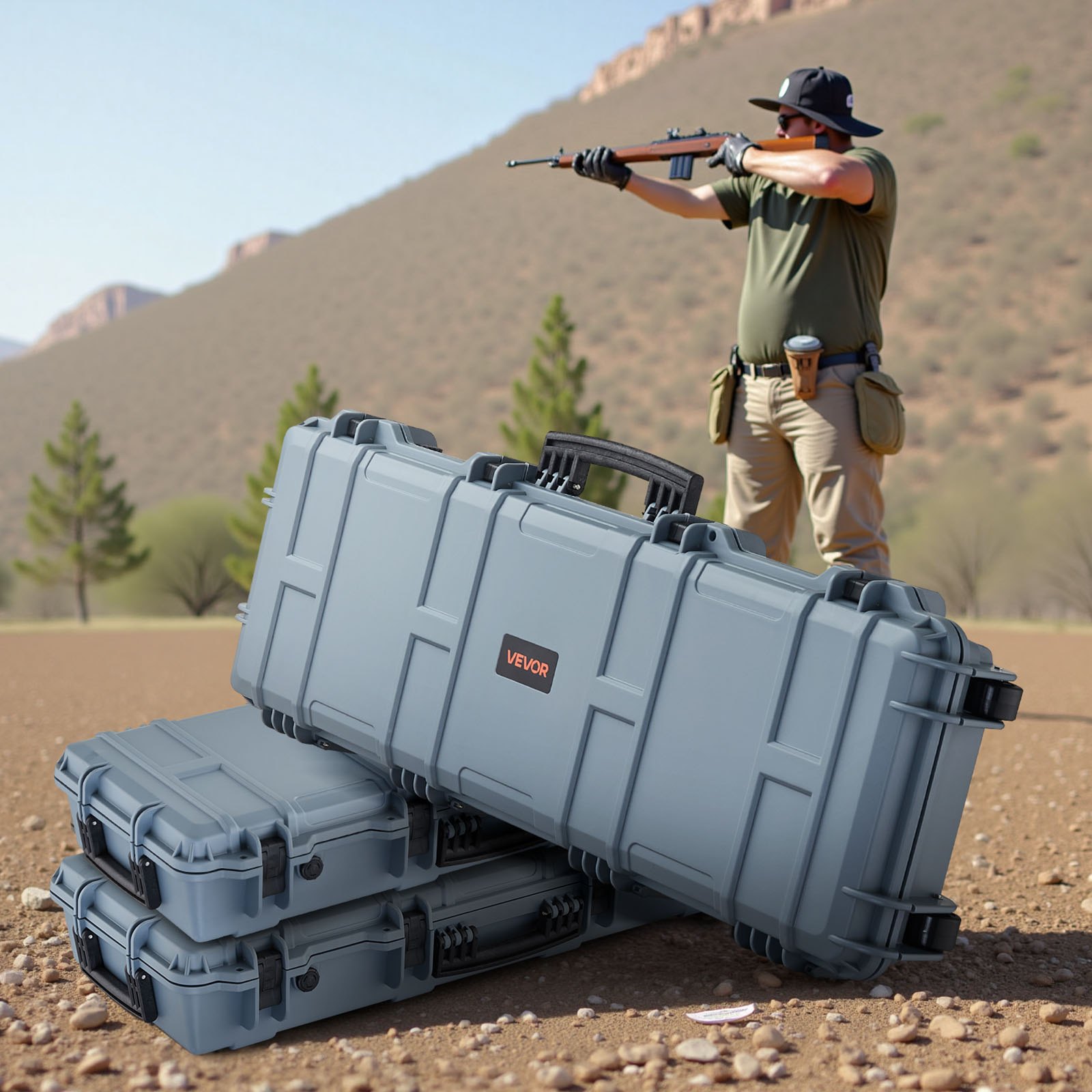 VEVOR Hard Rifle Case, Lockable Rifle Case with Pre-cut Foams, 1016 mm Gun Storage with Wheels, IP67 Waterproof & Dustproof Movable Large Pistol Storage for Rifles, Shotguns, Airsoft Guns, Grey