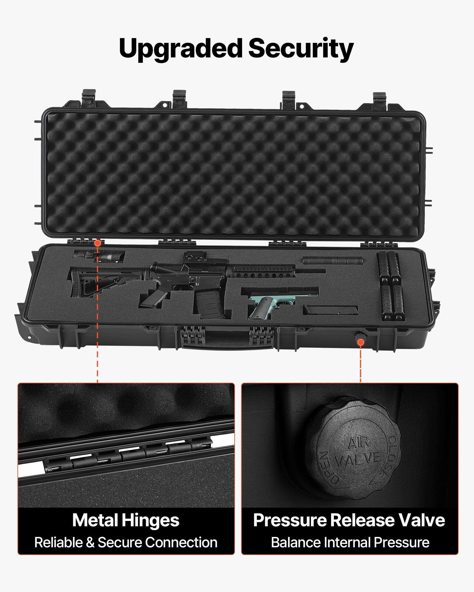 VEVOR Hard Rifle Case, Lockable Rifle Case with Pre-cut Foams, 1016 mm Gun Storage with Wheels, IP67 Waterproof & Dustproof Movable Large Pistol Storage for Rifles, Shotguns, Airsoft Guns, Black