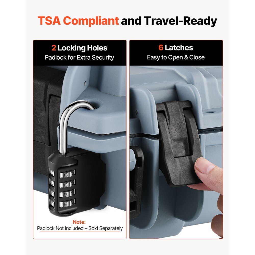 VEVOR Twardy futerał na broń długą, zamykany na klucz futerał na broń długą z wyciętymi piankami, zwijany futerał na broń długą, wodoodporny IP67, 1380 x 385 x 165 mm, szary