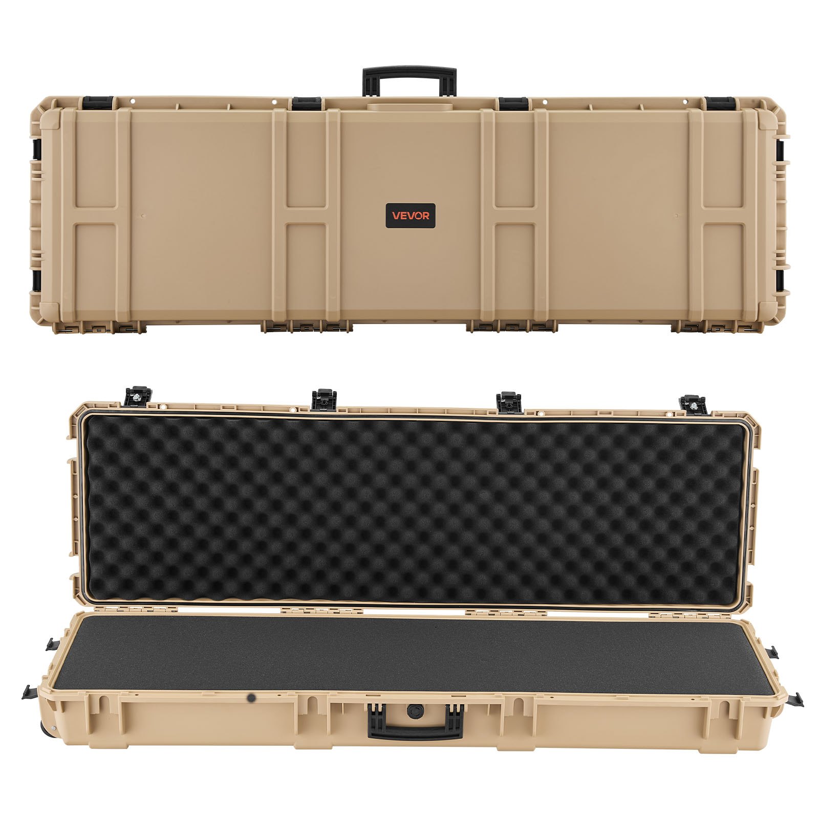 VEVOR Hard Rifle Case, Lockable Rifle Case with Pre-cut Foams, 1320 mm Gun Storage with Wheels, Heavy Duty IP67 Waterproof & Dustproof Pistol Storage Cases for Rifles, Shotguns, Airsoft Guns, Khaki