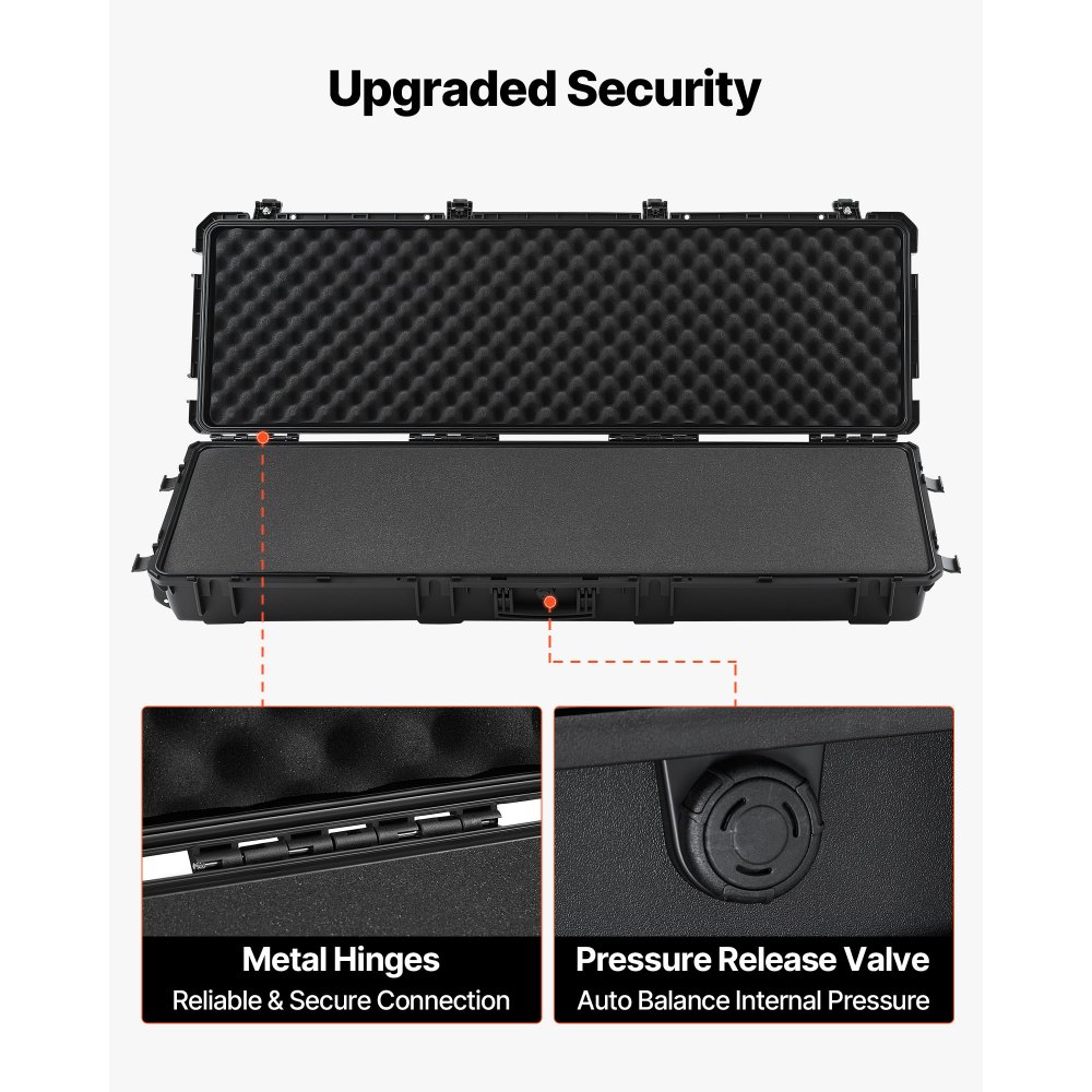 VEVOR Hard Rifle Case, Lockable Rifle Case with Pre-cut Foams, 1320 mm Gun Storage with Wheels, Heavy Duty IP67 Waterproof & Dustproof Pistol Storage Cases for Rifles, Shotguns, Airsoft Guns, Black