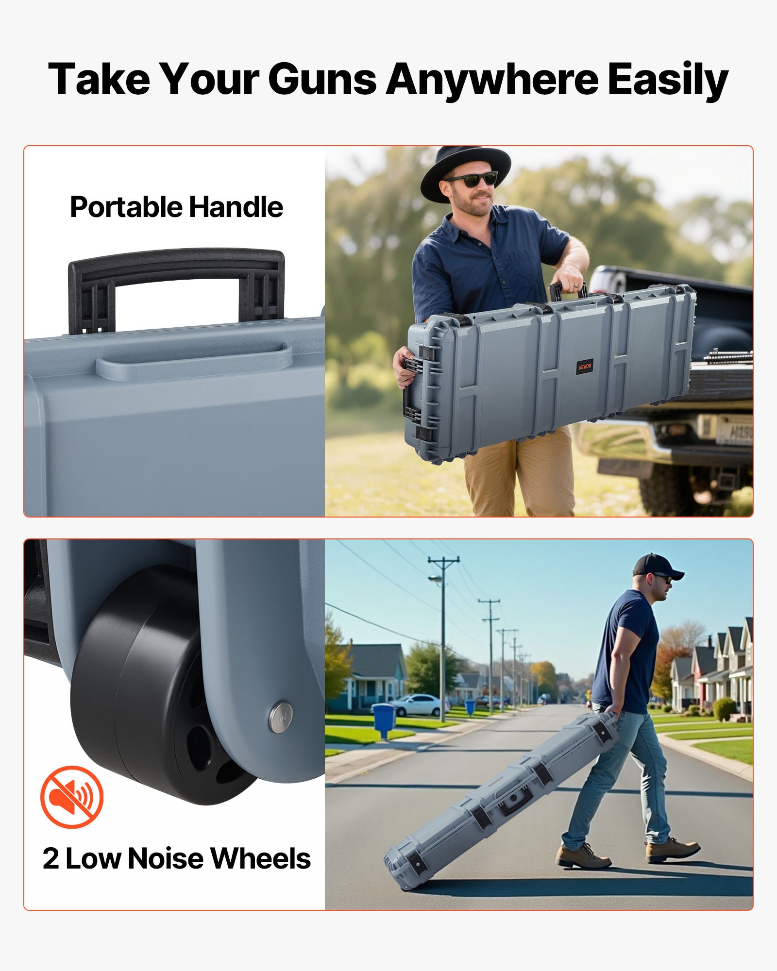 VEVOR Hard Rifle Case, Lockable Rifle Case with Pre-cut Foams, 1320 mm Gun Storage with Wheels, Heavy Duty IP67 Waterproof & Dustproof Pistol Storage Cases for Rifles, Shotguns, Airsoft Guns, Grey